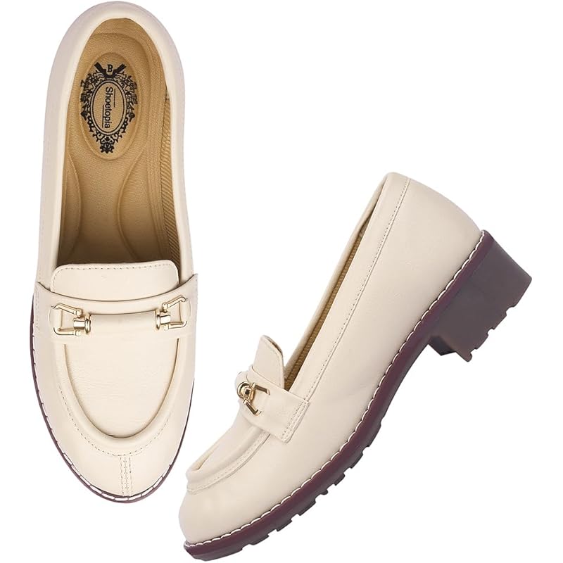 Shoetopia Women'S Flat Loafers Cream, 4 Uk