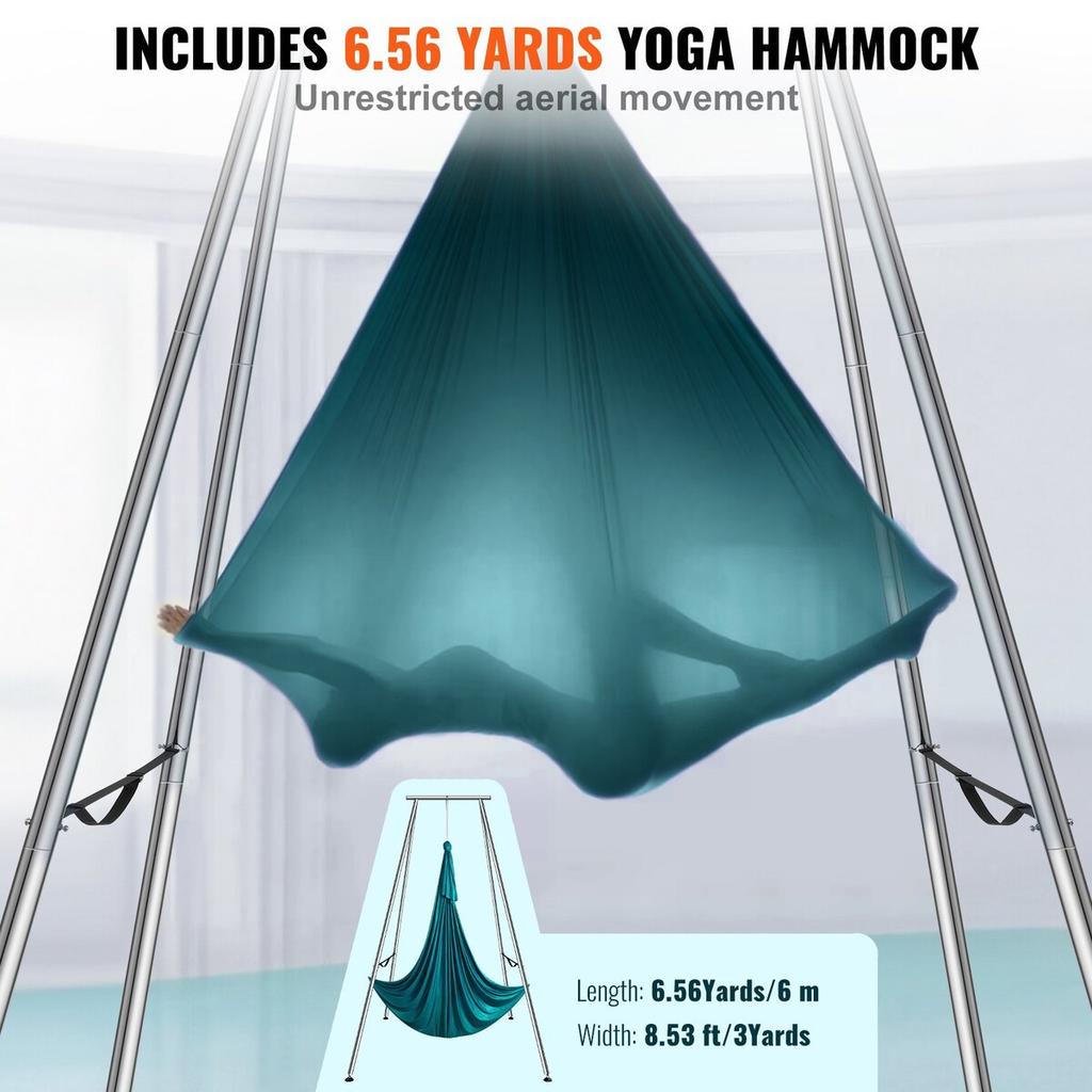 Aerial Yoga Frame & Yoga Hammock, 9.67 Ft Height Professional Yoga Swing Stand Comes with 6.6 Yards Aerial Hammock, Max 551.15 Lbs Load Capacity Yoga