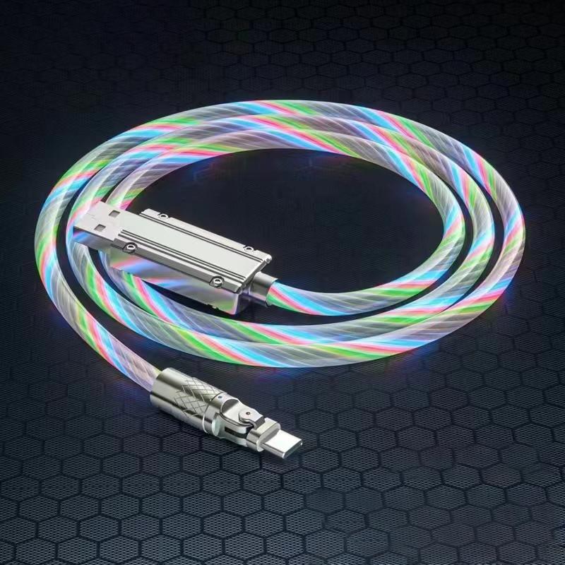 

120 Вт кабель для быстрой зарядки USB-шнур светодиодный светильник USB C Streamer Light светодиодный шнур USB C типа C поворотный кабель светящийся для iPhone 11 12 13 14Xiaomi 1M For Type-C белый