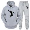 Fly-hoop Men Hoodie & Jogger Set, Leaping Basketball Athlete Silhouette and Matching Pant Graphic Print, Cozy Fleece Outfit for Street Sport Outings