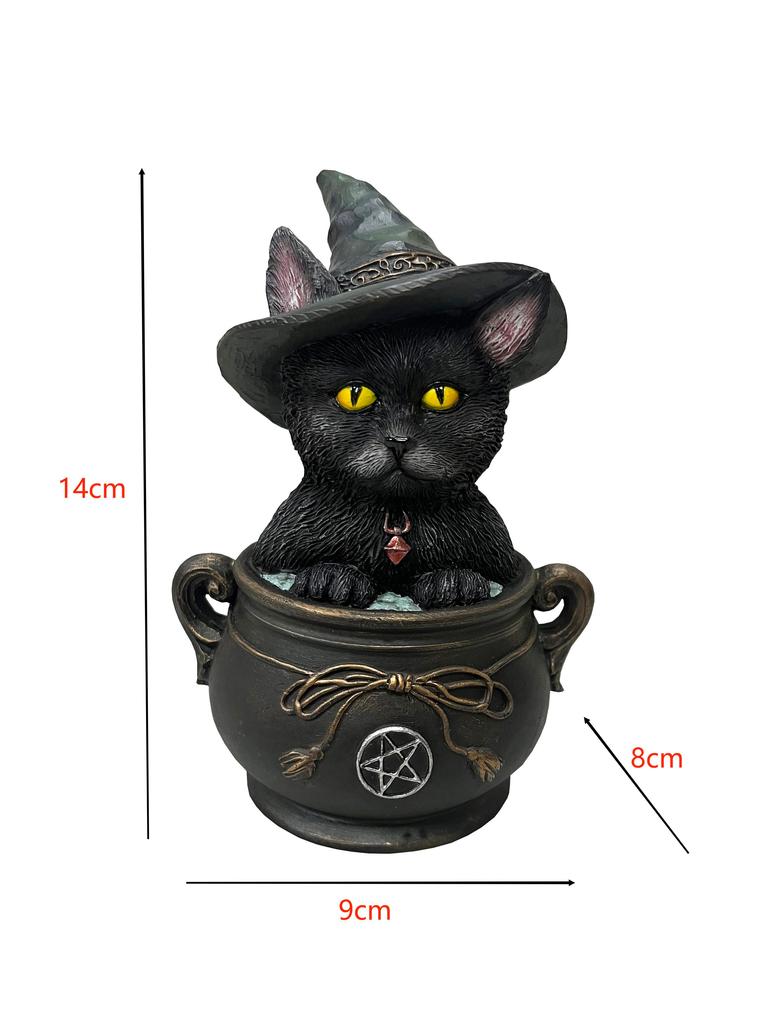 Witchy Cat Familiar With Magic Book Spirit Incarnate The Black Witches Cat Figurine Sits On A Grimoire With Hat