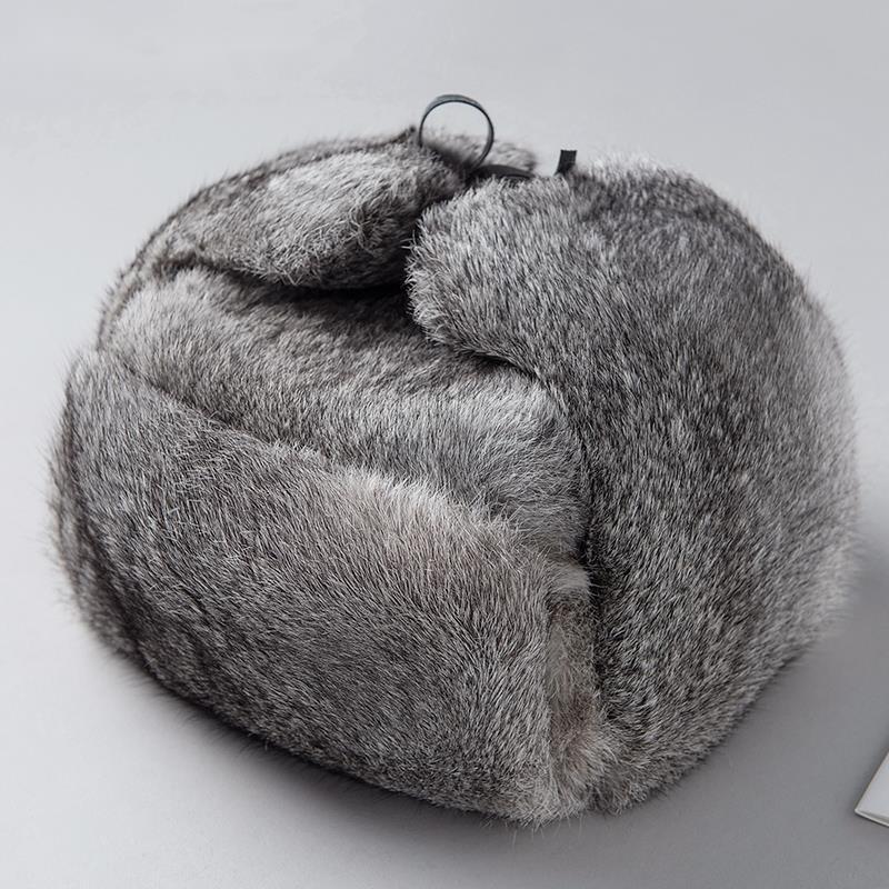 Real Rex Rabbit Fur Hat Men's Lei Feng Hat Winter Outdoor Thickened Warm Genuine Fur Hat Russian Natural Fur Ear Protection Hat