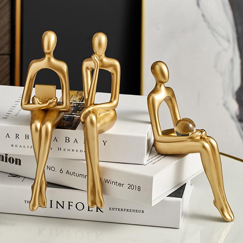 Thinker Statue Abstract Figure Sculpture Small Ornaments Resin Statue Home Gold Abstract Statue Office Decor