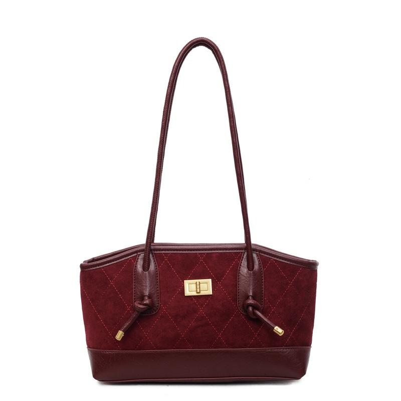 Retro matte rhombus small bag women's new fashion contrasting color tote bag autumn and winter popular commuter shoulder bag