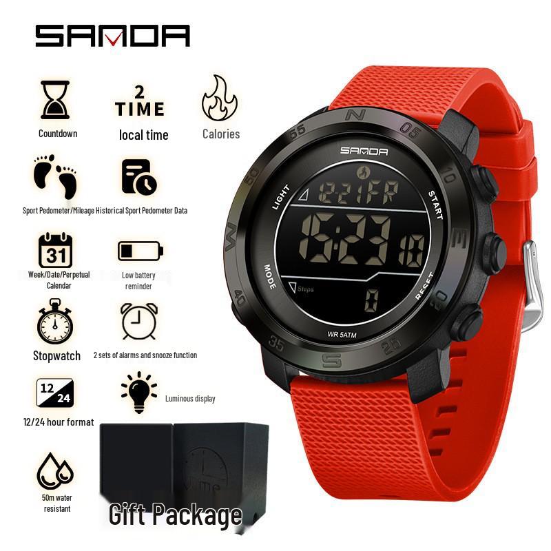 SANDA Unisex Sports Watch: Perpetual Calendar, Alarm, Dual Time Zones, Pedometer.