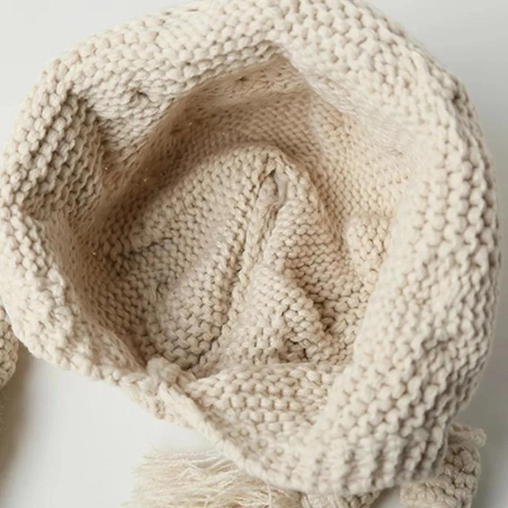 New Windproof Knitted Hat Tassel Ear Protection Winter Beanie Warm Headgear Winter