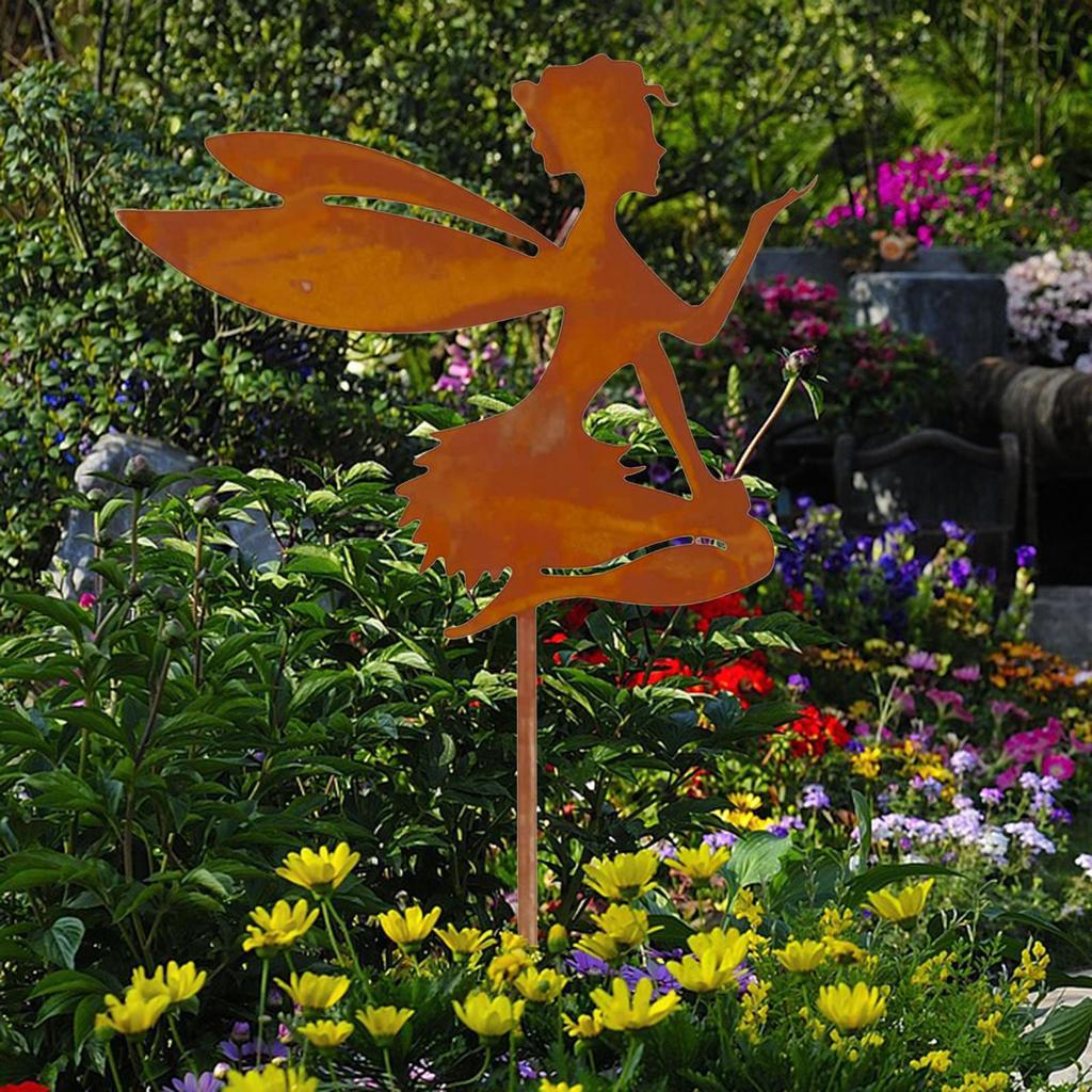 Fairy Figurines Decoration Exquisite Landscaping Ornament Garden Stakes Iron Silhouette Statue for