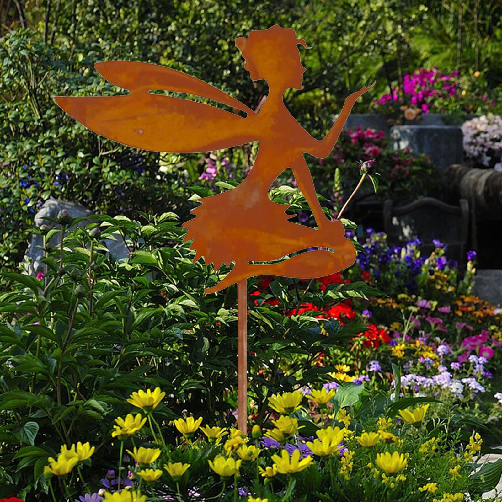 

Fairy Figurines Decoration Exquisite Landscaping Ornament Garden Stakes Iron Silhouette Statue for Style D