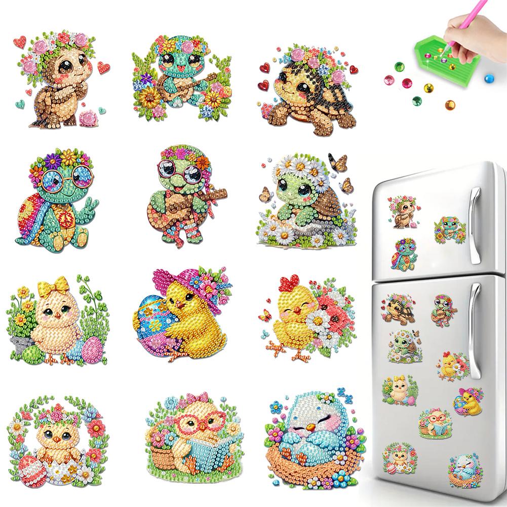 12PCS 2D Flat DIY Diamond Painting Refrigerator Magnet Round Diamond Crystal Refrigerator Magnet Diamond Art Kits for Home Decor