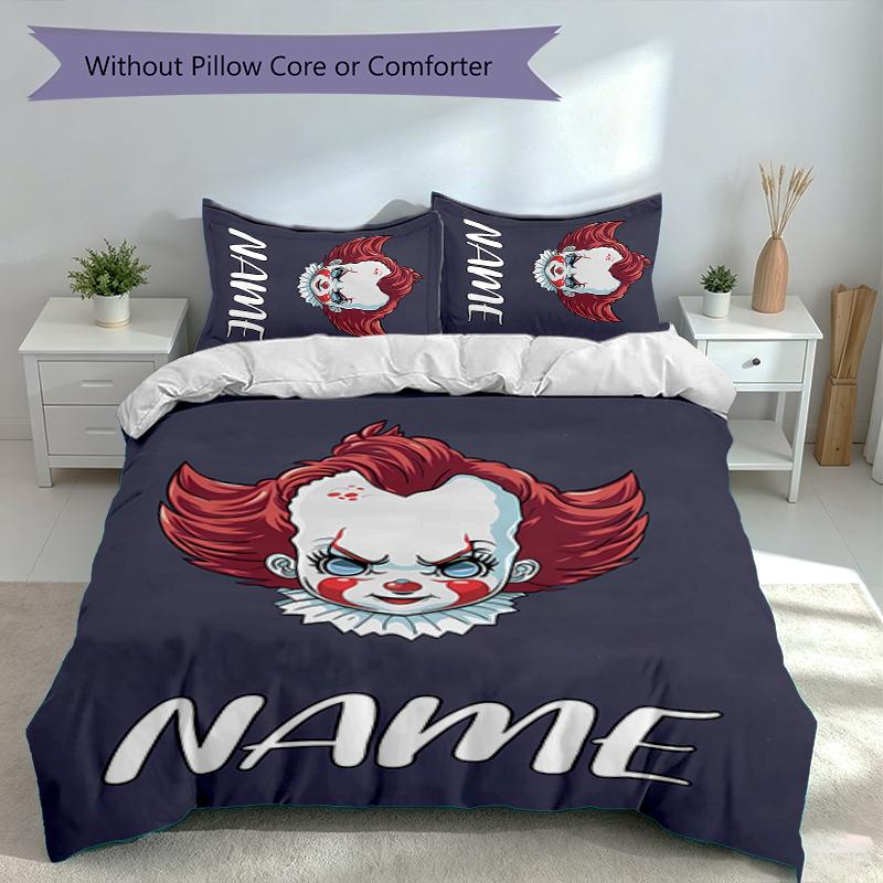 3pcs Custom Name Pennywise the Dancing Clown Bedding Set,Includes 1 Duvet Cover and 2 Pillowcases,All-season Bedroom Decor