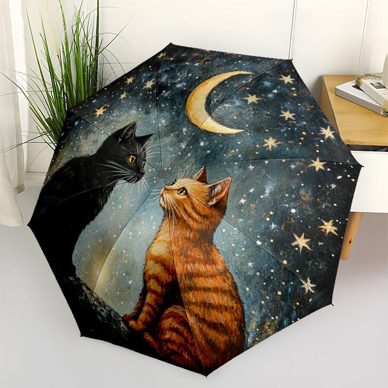 Automatic Open/Close Umbrella with Black/Golden Celestial & Starry Night Sky - Automatic Folding/Opening, 8-Rib Windproof-like