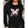 [Graphic Print T-shirt] Women's Graphic Print T-shirt - Long Sleeve Crew Neck Casual Top for Spring & Fall