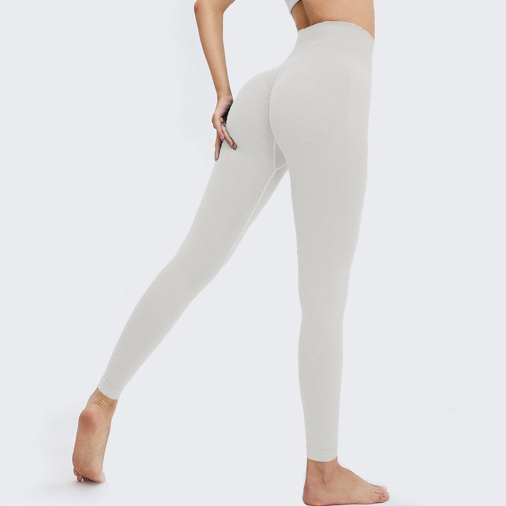 European & American Seamless Ruched T-Line Yoga Pants: High-Waist, Tummy Control, Hip-Lifting Fitness Leggings for Women