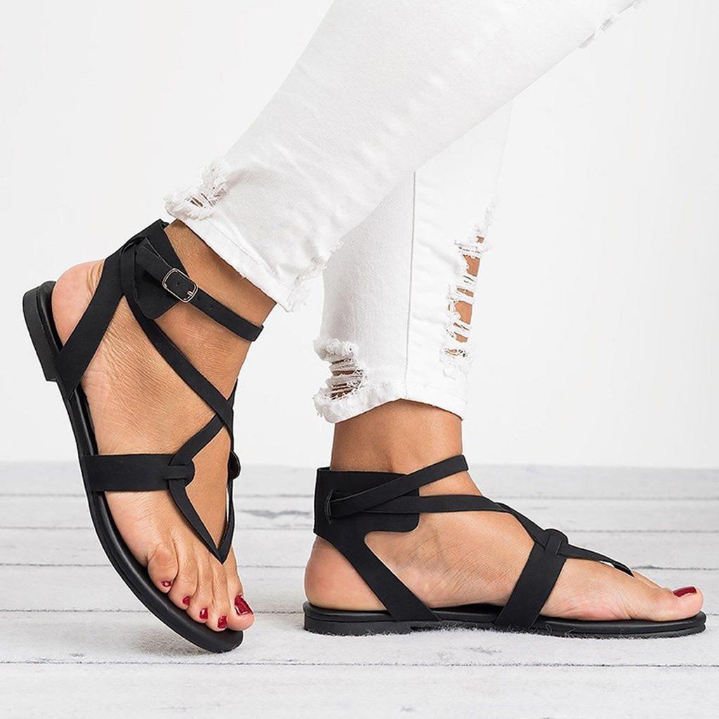 Womens Summer Boho Flip Flops Cross T Strap Thong Flat Casual Shoes