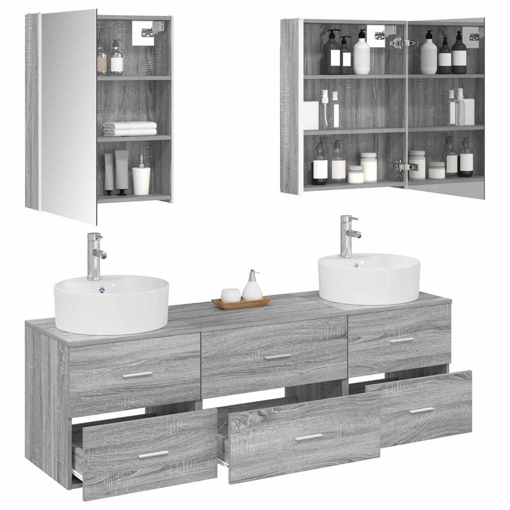 5 Piece Bathroom Furniture Set Gray Sonoma Engineered Wood and Glass