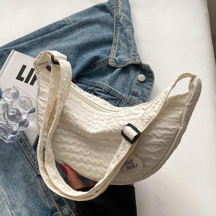 Adorable Nylon Dumpling Bag For Women Stylish Crossbody Shoulder Bag In Bright Colors бежевый