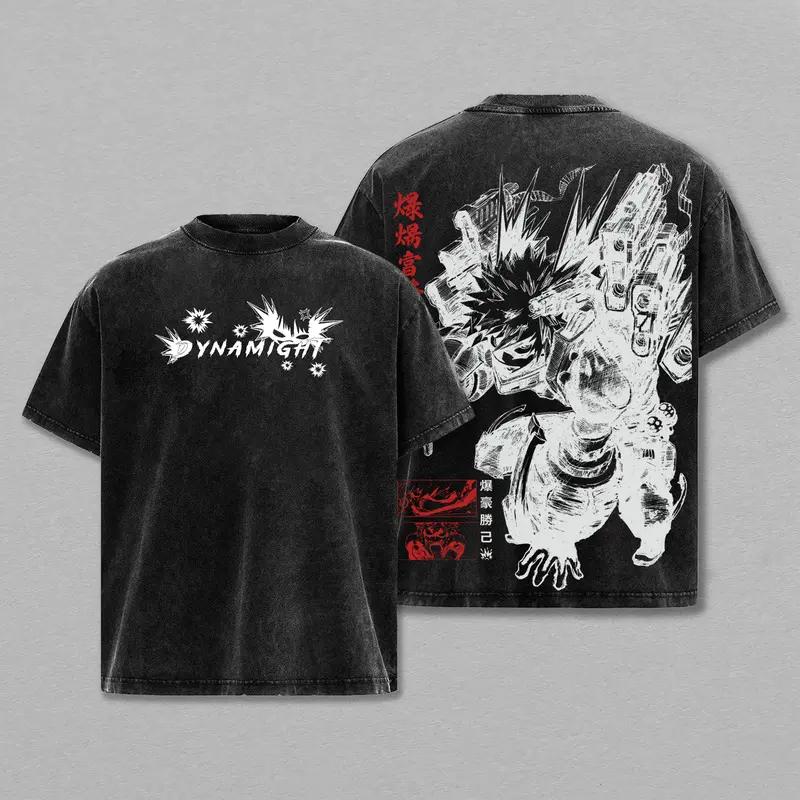 Bakugou Katsuki My Hero Academia Anime Clothing Men Women T-shirts Short Sleeve Washed T Shirt Retro Cotton Tshirt Harajuku Tops