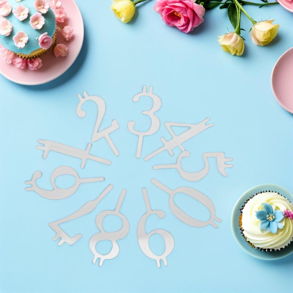 10Pcs Reusable 0-9 Stainless Steel Number Holder Set Dripless LED Cake Topper for Birthday Anniversary Graduation