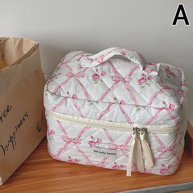 Bow Rose Flower Cosmetic Bag Skincare Makeup Organizer Washing Bag For Travel Cosmetics Storage Bag