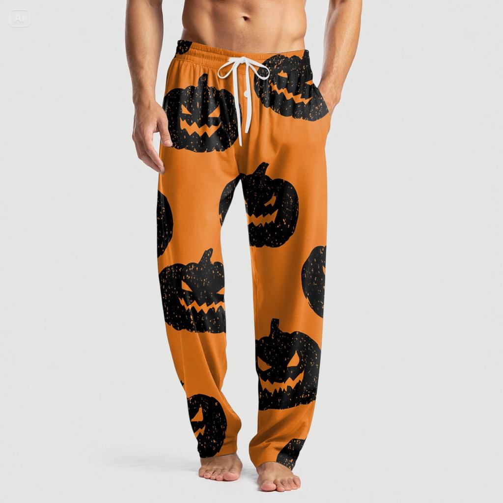 Men's Knitted Halloween Print Pocket Casual Pants Pajama Pants