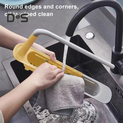Telescopic Sink Storage Rack Large Capacity Adjustable Design Ventilated Hollow Kitchen Sink Drain Rack with Towel Hanger