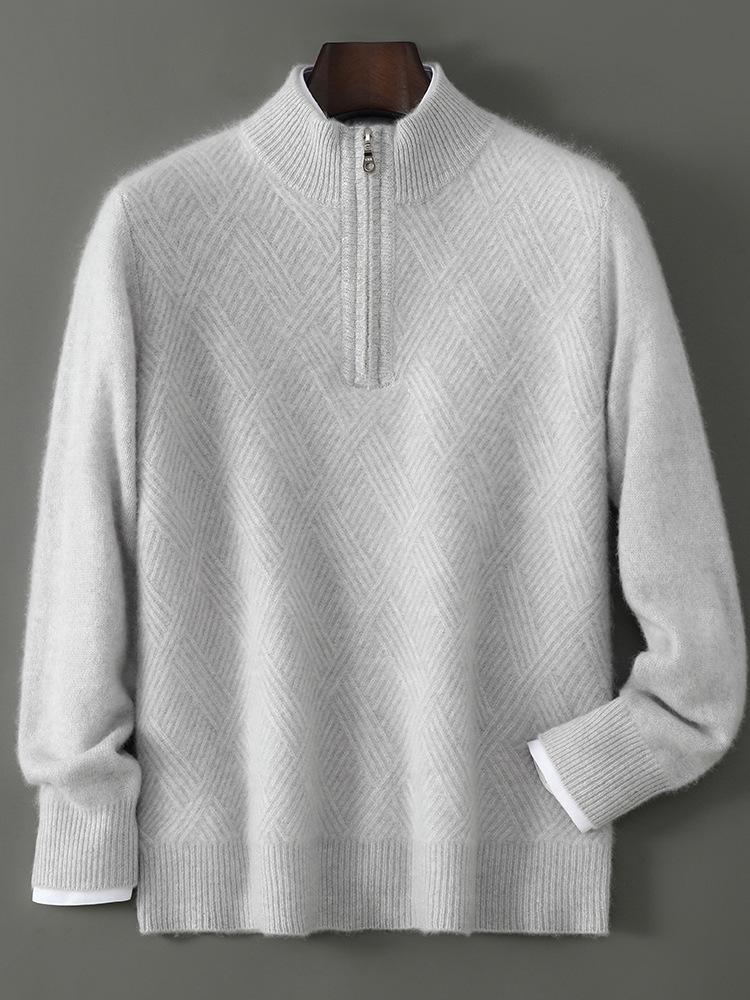 Men's Pure Wool Half-High Collar Zipper Sweater – Thick, Loose, Fashionable, Warm, and Skin-Friendly Layering Shirt