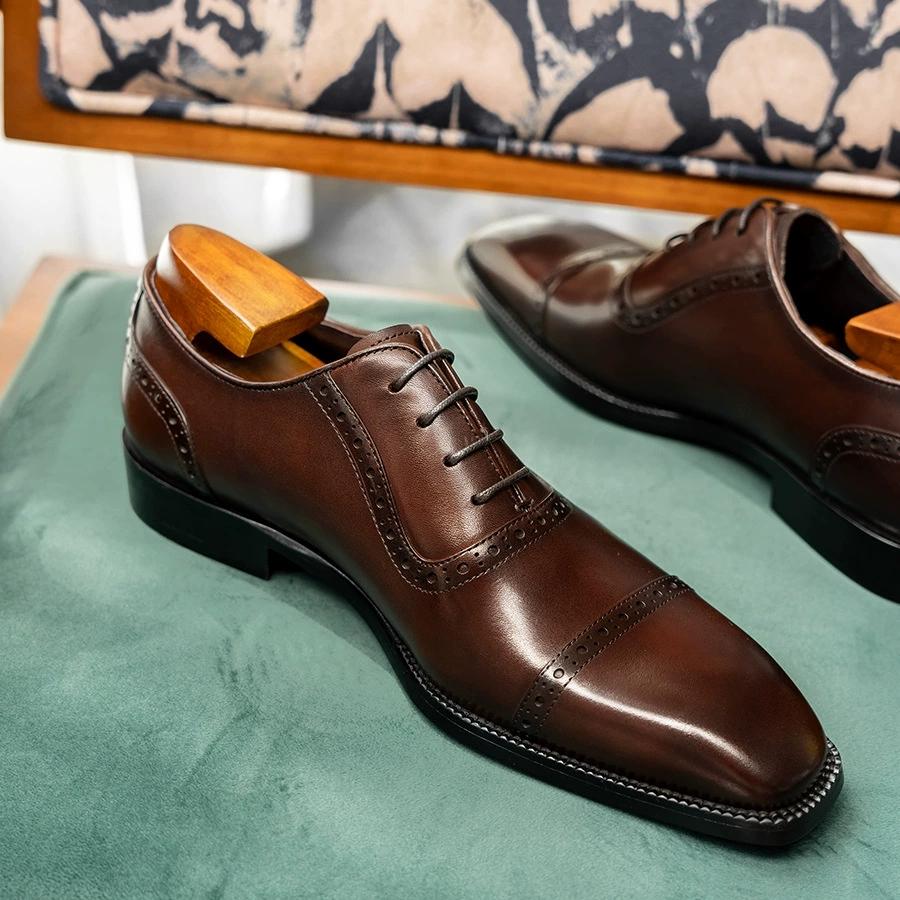 Modă Lux Italiană Pantofi Bărbați Rochie de Nuntă Piele Naturală Făcuți Manual Brogue Wingtip Pantofi Oxford Negru Cafea Pantofi Formali pentru Bărbați