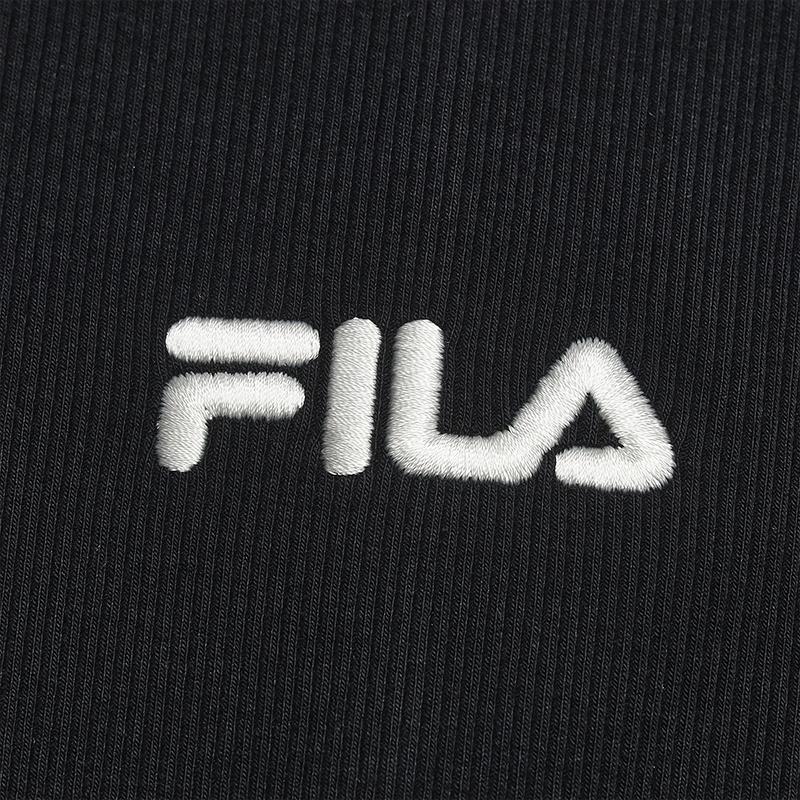 FILA Original Simple Classic Retro Casual Versatile Comfortable Split Hem Solid Color Knitted Short Sleeve Dress Women dresses Black F51W629312FBK
