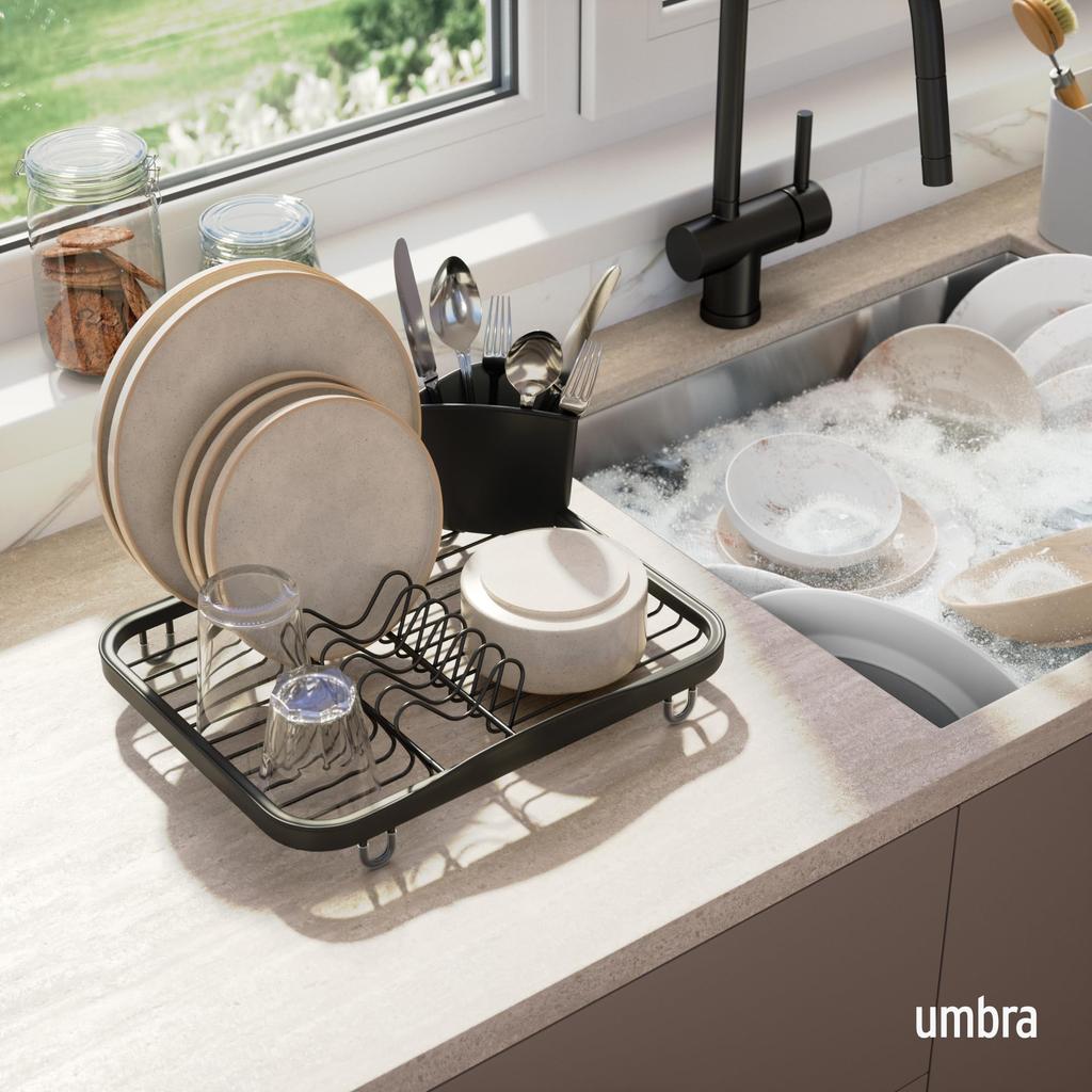 Official Umbra In-Sink Dish Drainer, Black, W36 x D28 x H16cm
