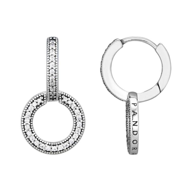 Pandora Logo design cubic zirconia sterling silver earrings unisex couple style silver 299052C01-silver