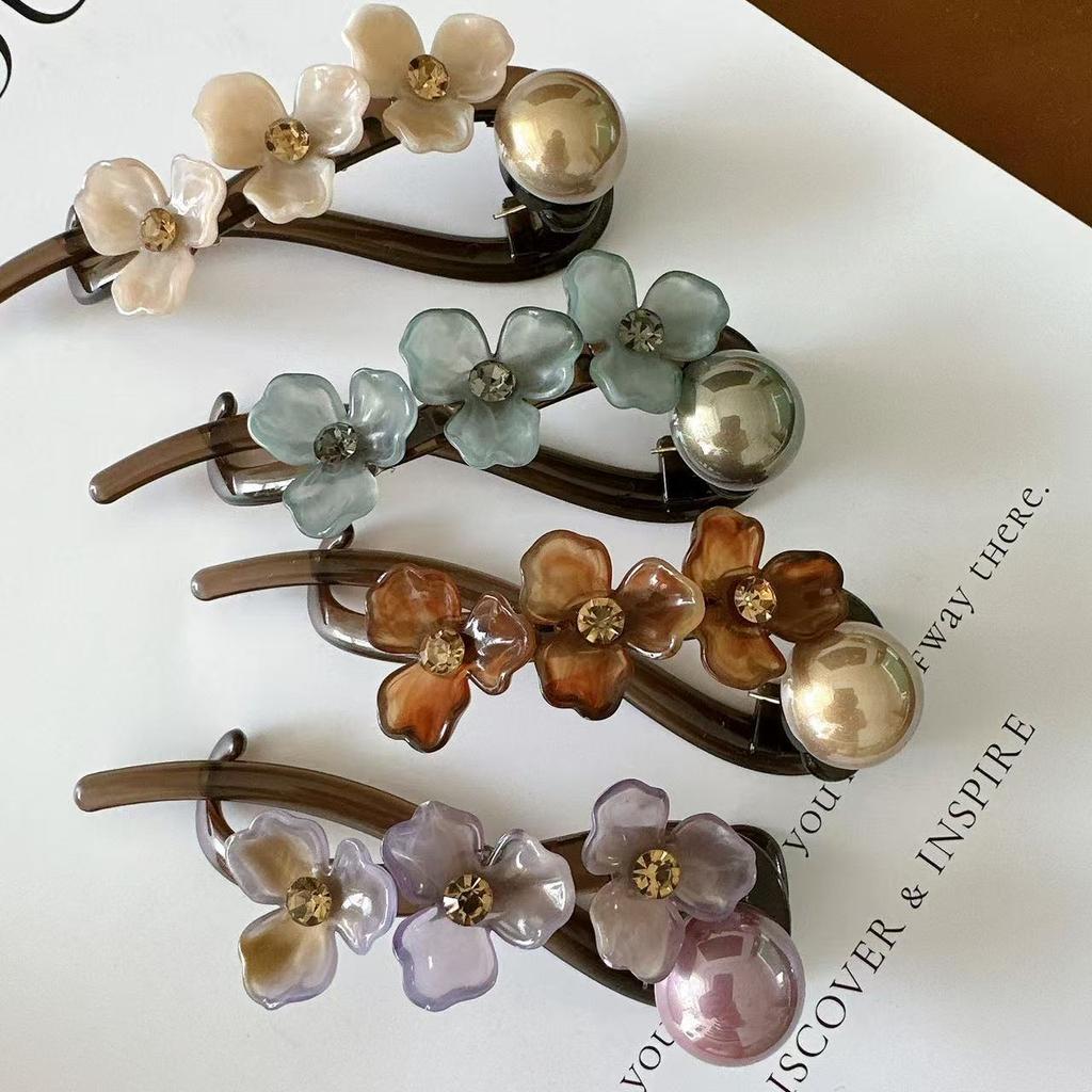 Elegant Flower Hairpin for Women Girls Simple Solid Color Plastic One Word Twist Clip Hairpin Shark Clip Headwear Accessories