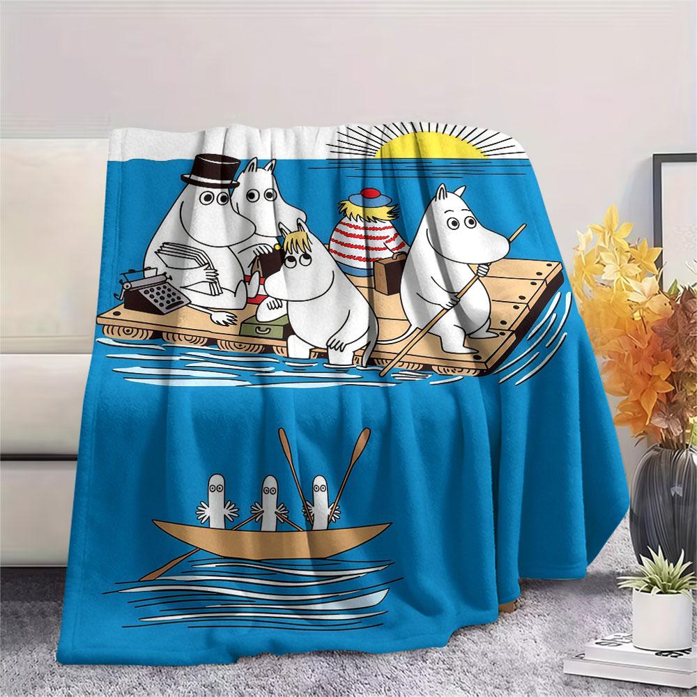 Moomin Printed Flannel Blanket, soft throw for bedroom sofa, washable, fan merchandise, great gift.