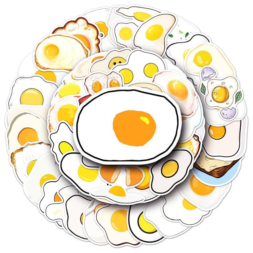 50 Cartoon Fried Egg Stickers - Food Graffiti, Waterproof Decoration for Thermos Cups & Notebooks