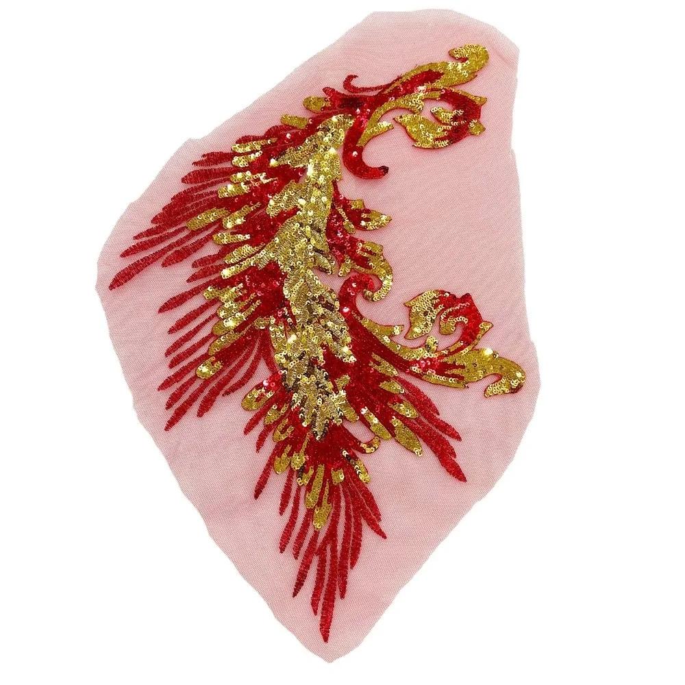 Patchwork Sticker Phoenix Tail Feather Sequined Embroidery Patches DIY Sequins Patches Iron On Patches Classic Fashion Dresses