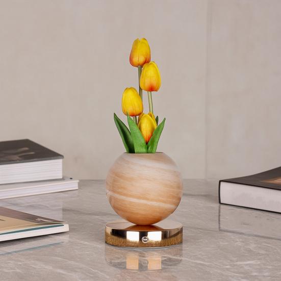 Tulip Planet Night Light Dimmable Touch Lamp with Aromatherapy Diffuser USB Rechargeable Artificial Flower