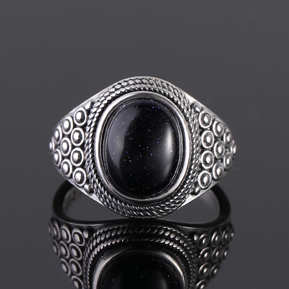 S925 Silver Ring for Women Oval Round Dropwater Natural Blue Sandstone Ring Gift Sun Shaped Retro Luxury Fine Jewelry