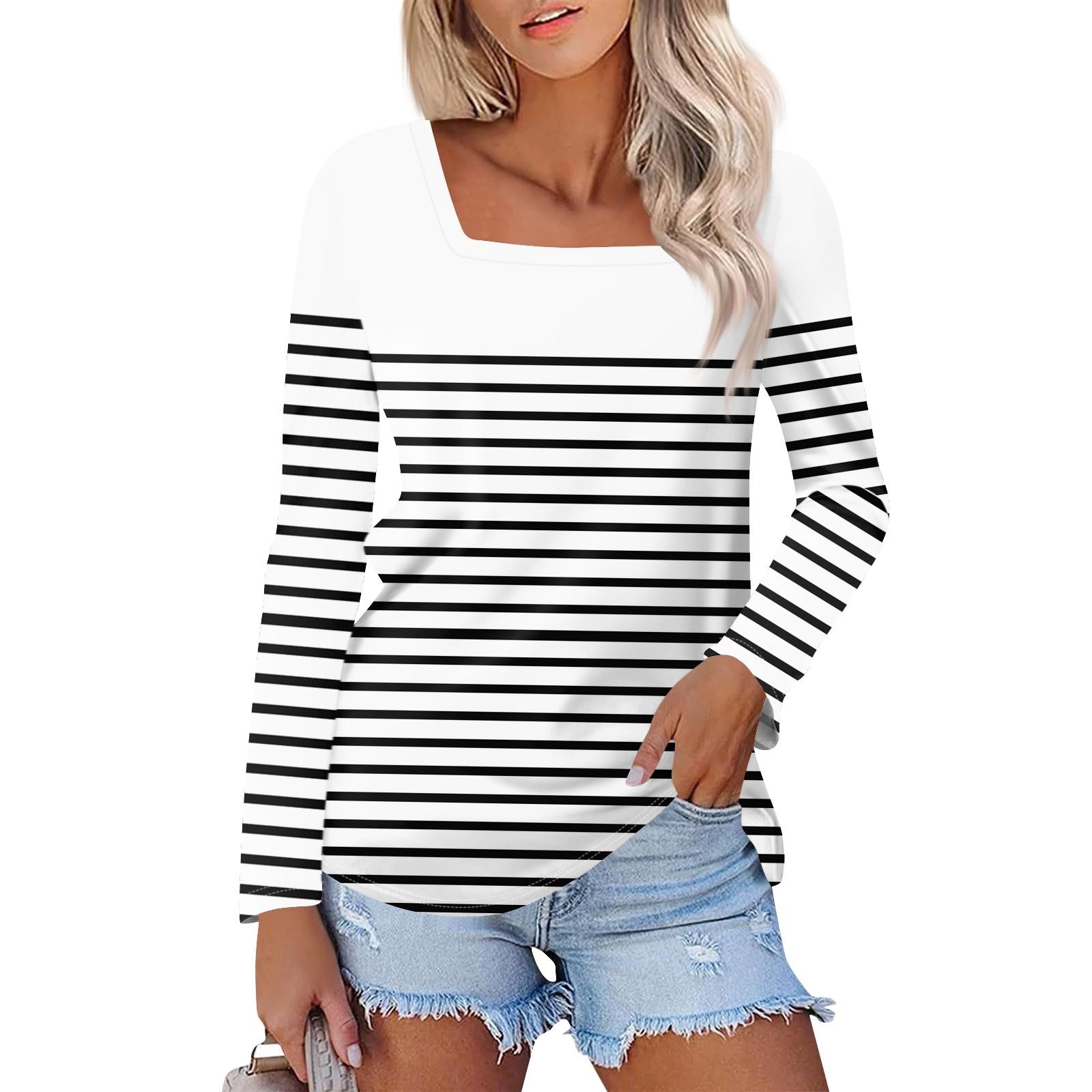 

Жіноча модна повсякденна сорочка з квадратним вирізом і довгим рукавом, вільна футболка з принтом, жіночий топ XL білий