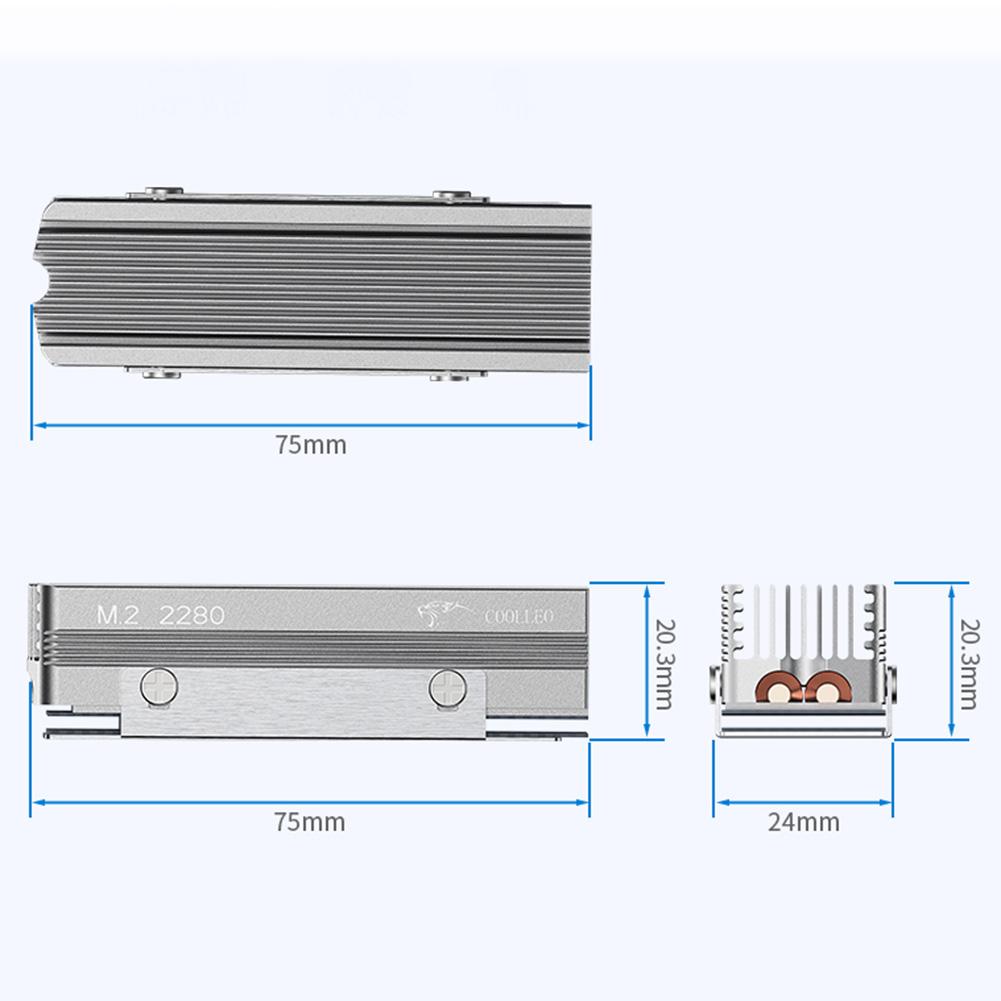 2 Medené teplovodné trubice Chladič s termálnou podložkou Chladič M.2 SSD Hliníkový chladič s cirkuláciou vzduchu Radiátor pre M.2 NVMe 2280 SSD