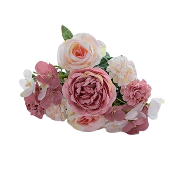 Artificial Rose Bouquet Realistic Fake Silk Flower with Green Leaves Home Wedding Party Table Centerpiece Indoor Outdoor Faux Bloom Decoration