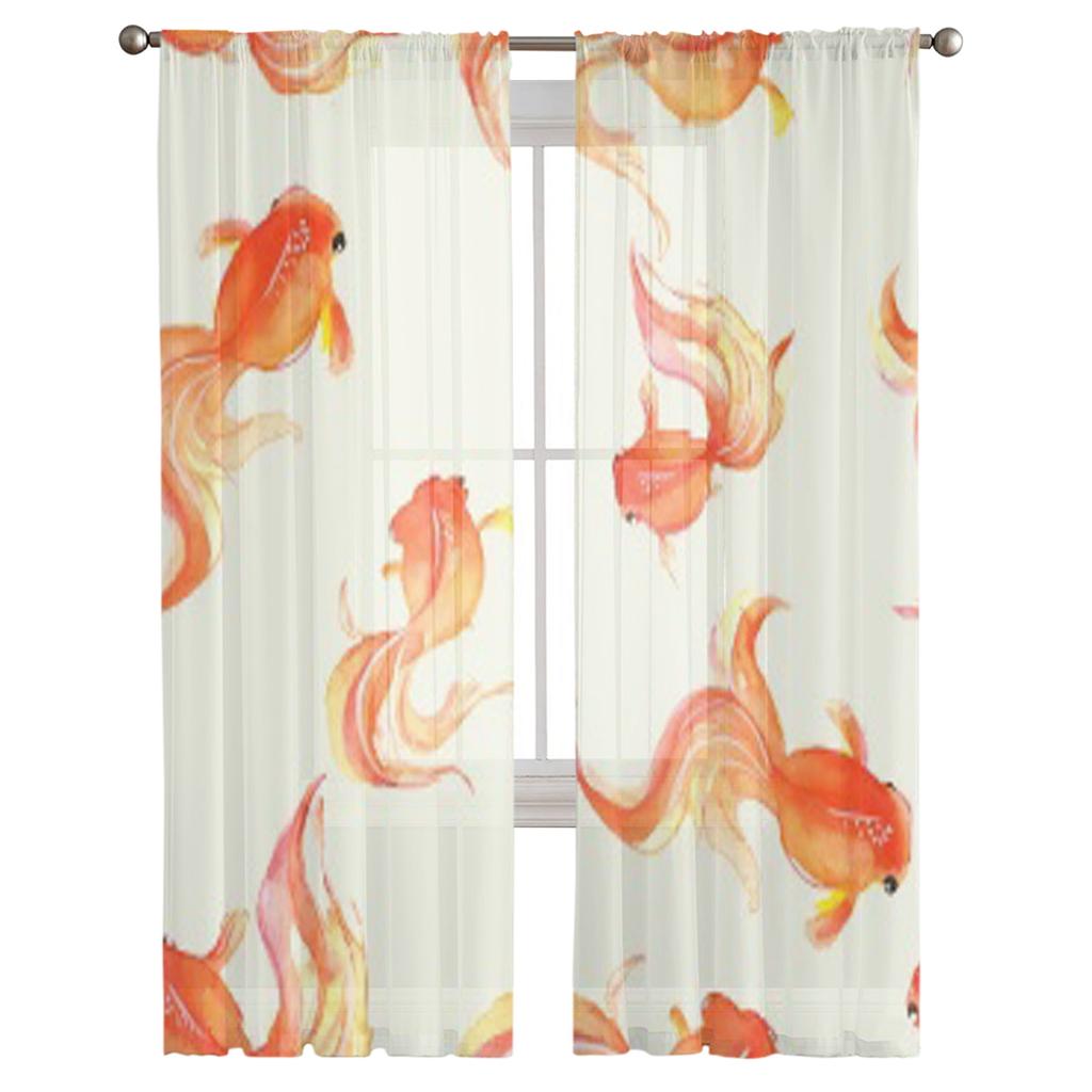 Goldfisch Tüllvorhänge für Wohnzimmer Transparenter Vorhang Schlafzimmer Schleier Organza Dekorative Fensterdekorationen