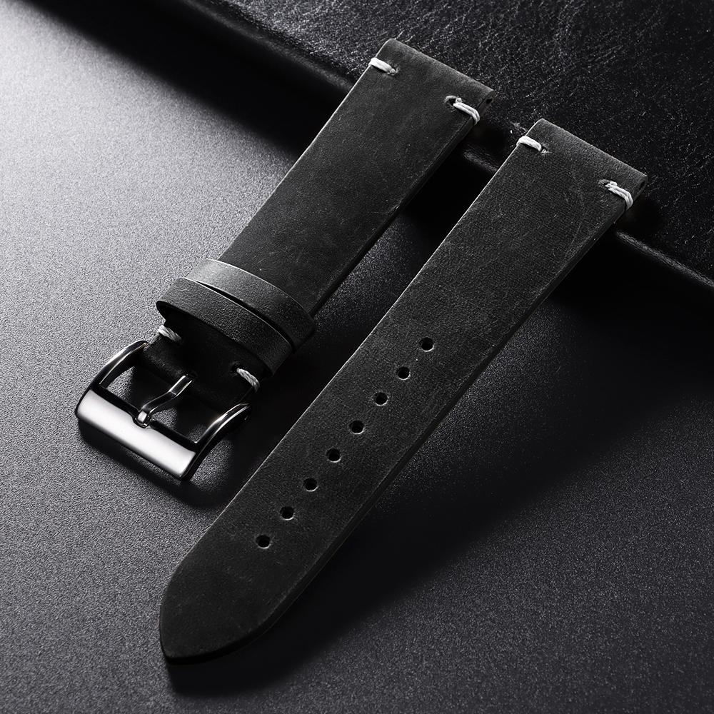 Vintage Calfskin Watch Band 18mm 20mm 21mm 22mm Handmade Stitching Cowhide Strap for Omega for Seiko Men's Brown Black Wristband