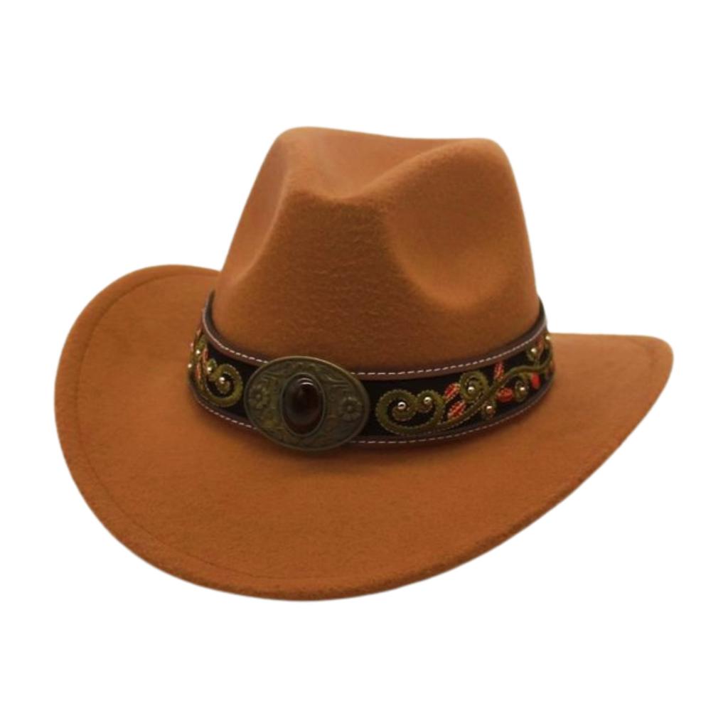 Sunshade Big Eaves Western Cowboy Hat Rolled Eaves Ethnic Style Decorative Design Felt Hat Top Hat