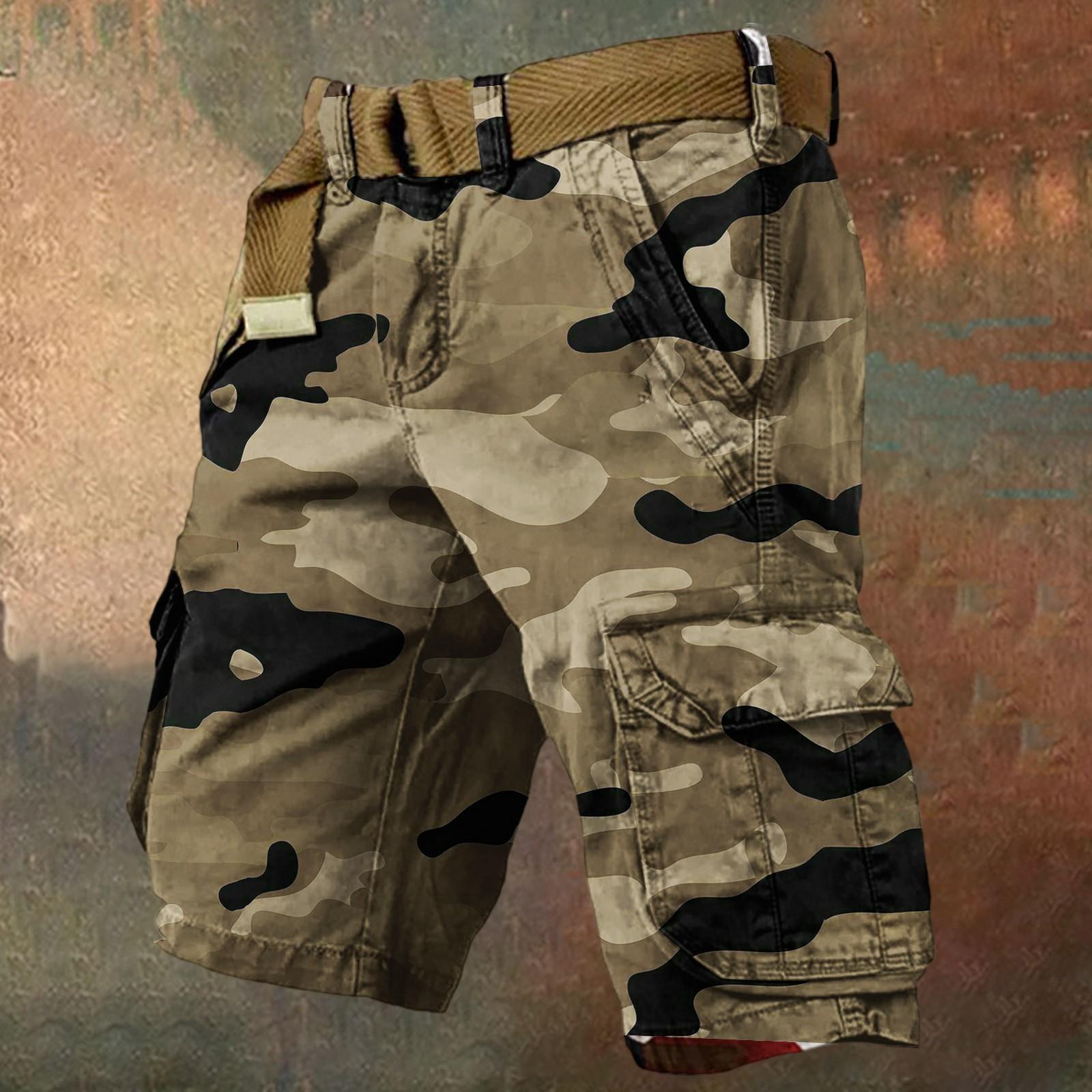 

Men s Summer Loose Casual Camouflage Work Shorts, Large-sized Multi-pocket Mid-length Pants Without A Belt S