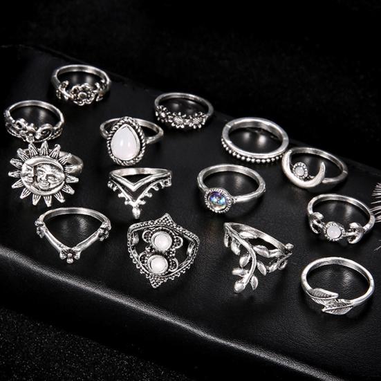14-teiliges Vintage-Sonnenblumen-Mond-Finger-Midi-Knuckle-Ring-Set für Damen, Party-Schmuck