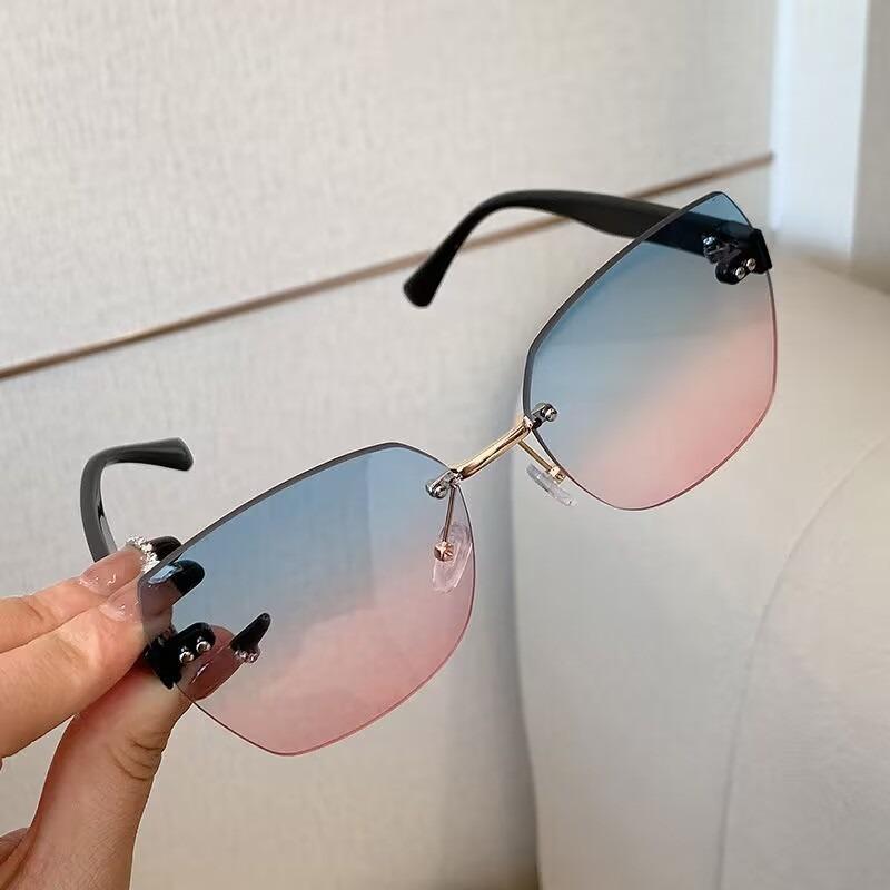 Fashion Rimless Beach Gradient Sunglass Original Lady Retro Branded Shades UV400 Eyeglasses