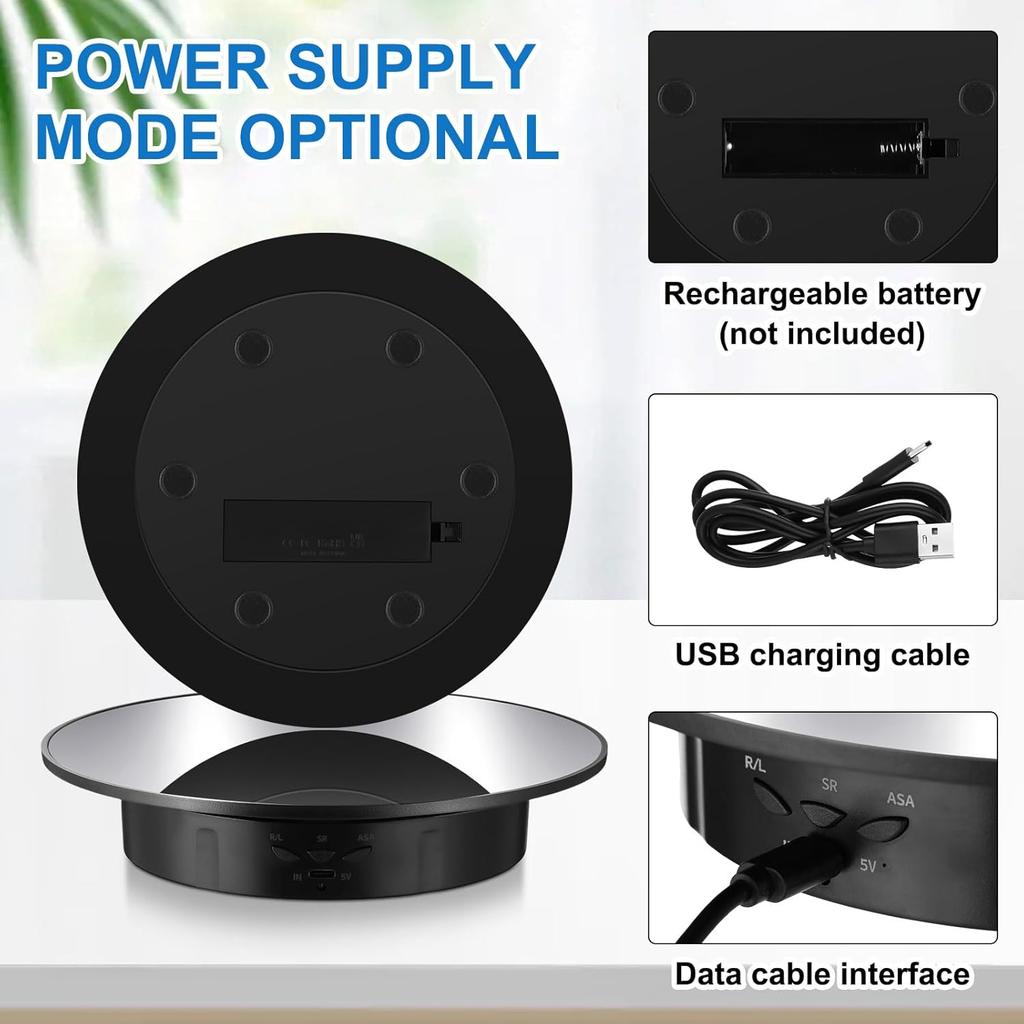 Rotating Display Stand 360 Electronic Turntable Display Spinner Stand with 7.87inch/17.6lbs Load Mirror Cover and USB