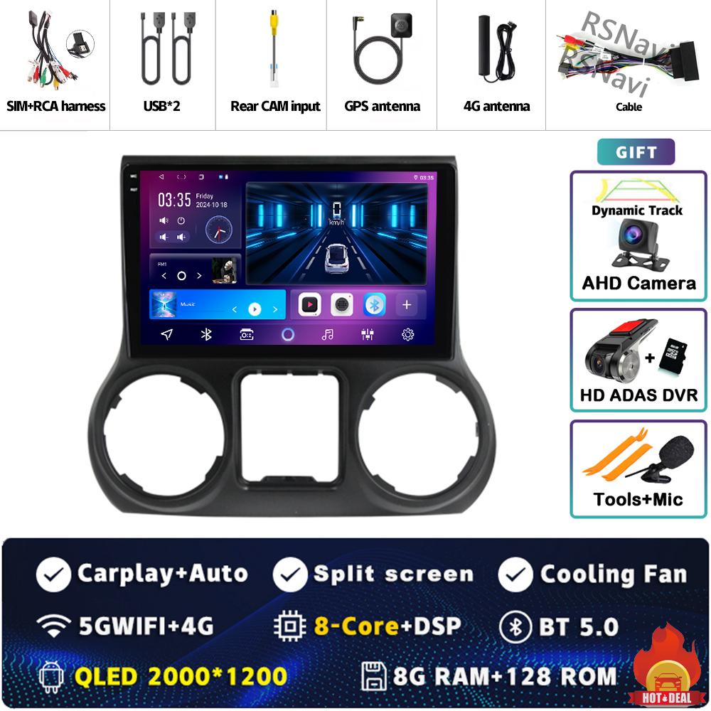 Android 14 Carplay Auto For Jeep Wrangler 3 JK 2011 2012 2013 2018 Car Radio Player Multimedia Srereo Navigation BT 4G WIFI DSP