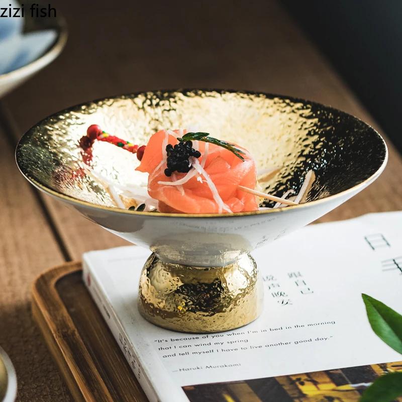 High Footed Ceramic Bowl Sashimi Plate Dessert Plate Soup Bowl Fruit Dish Salad Bowls Dim Sum Dish Dining Plate Snack Bowls Tray