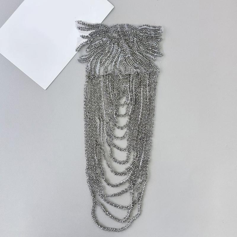 Pair Of Glittering Sequins And Beads Fringe Trim For Shoulder Embellishment Comfortable Wear In Event Craft Decoration