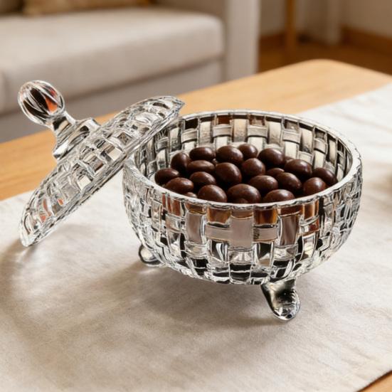 Large Glass Candy Dish with Lid Hand Painted Colorful Candy Jar Decorative Jewelry Box Wedding Buffet Biscuit Container for Cookies Nuts Chocolates